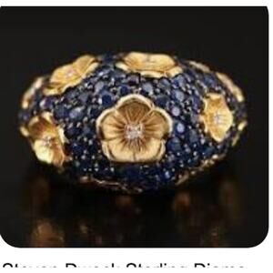 Stephen Dweck Diamonds Sterling Silver & Gold Floral Dome Diamond Ring Size 6
